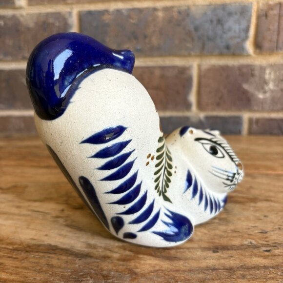 Vtg Tonala Mexican Pottery Cat Figurine Hand Painted Stretching Pose 5.25" - Picture 3 of 12